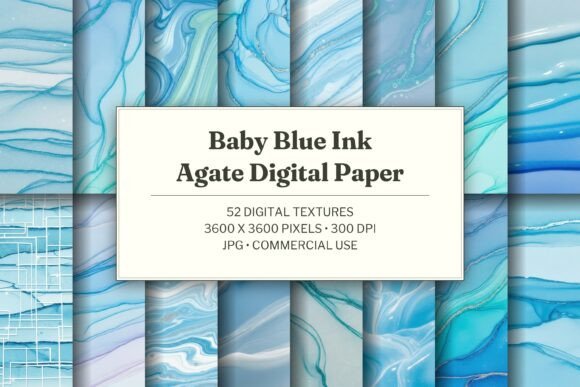 Baby Blue Ink Agate Digital Paper