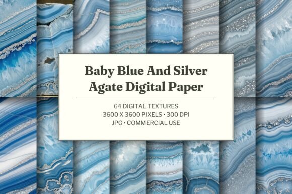 Baby Blue and Silver Agate Digital Paper
