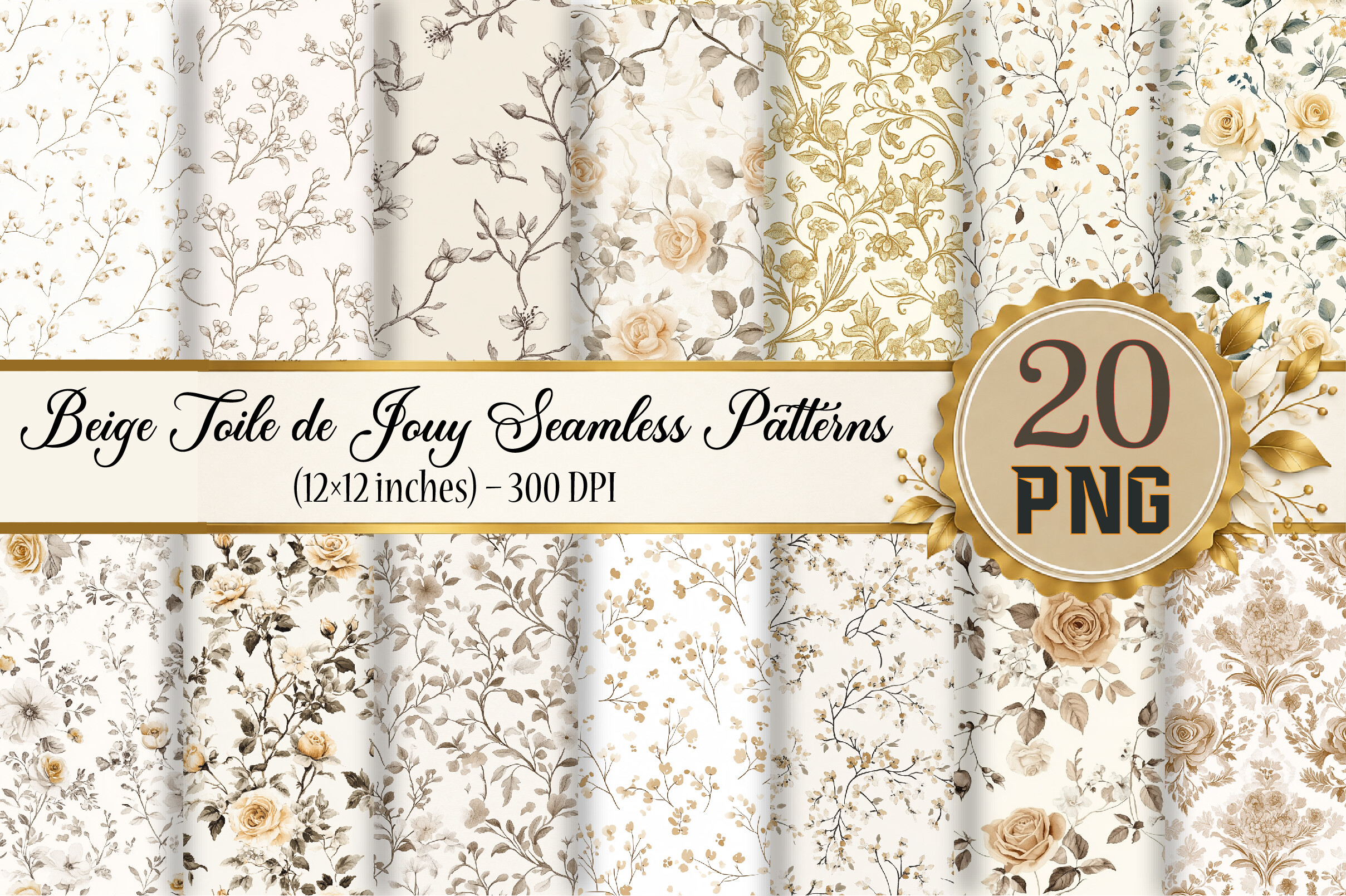 Beige Toile De Jouy Seamless Patterns