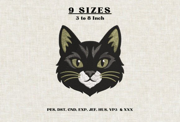 Black Cat Face Machine Embroidery Design