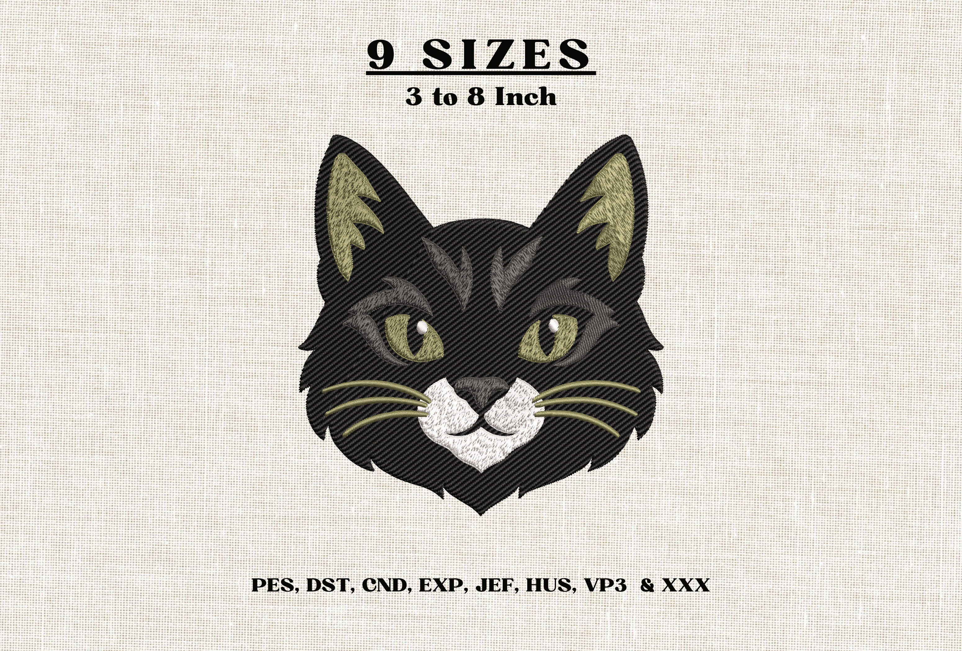 Black Cat Face Machine Embroidery Design