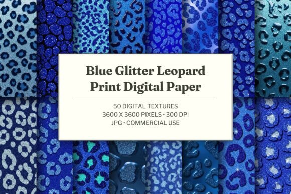 Blue Glitter Leopard Print Digital Paper