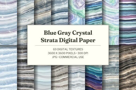 Blue Gray Crystal Strata Digital Paper