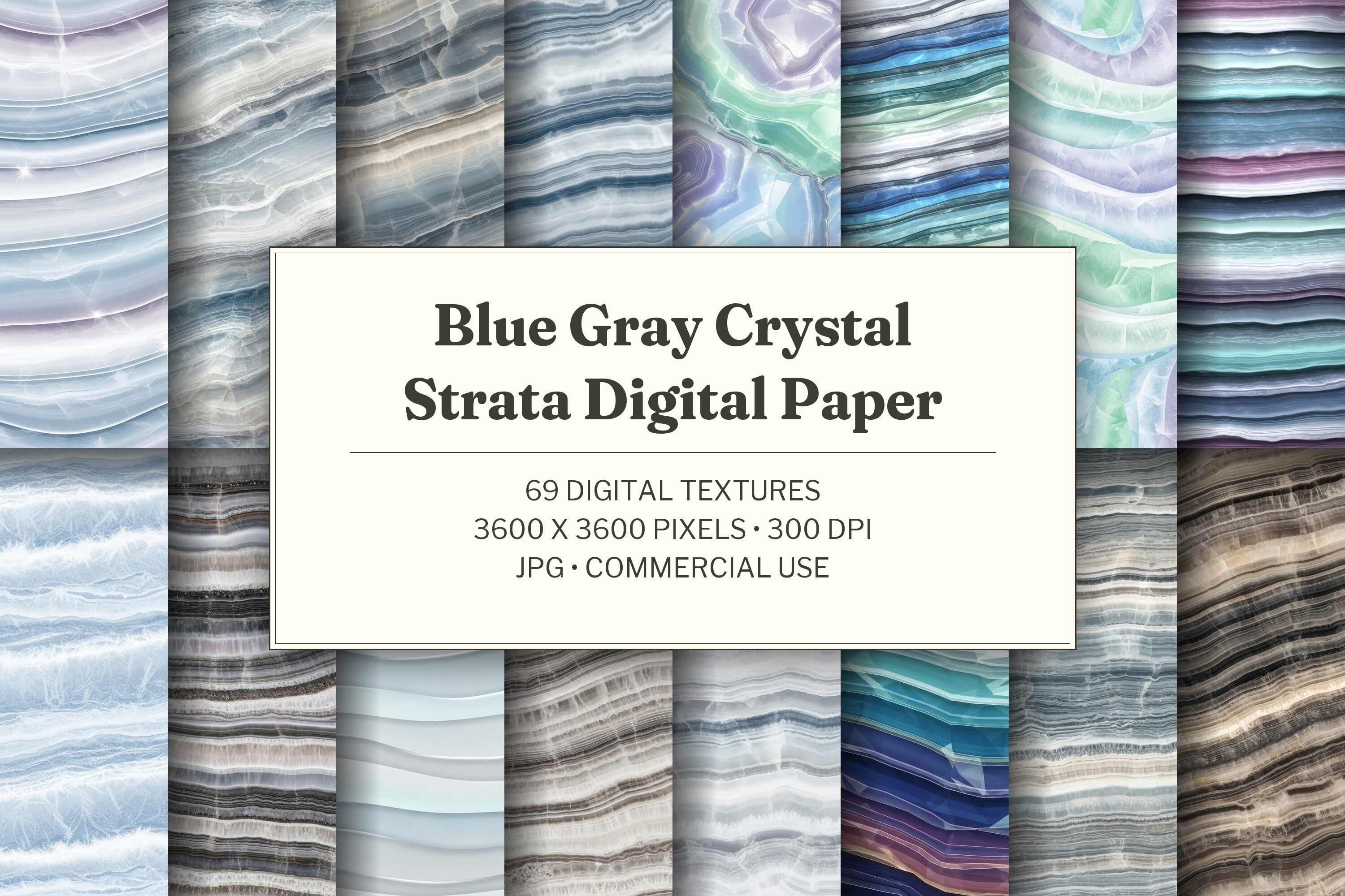 Blue Gray Crystal Strata Digital Paper
