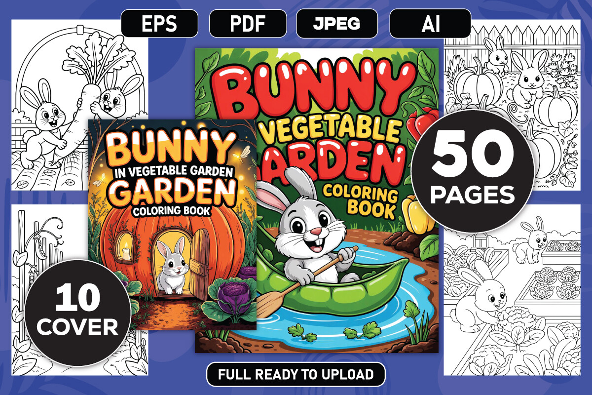 Bunny in Vegetable Garden Coloring Book