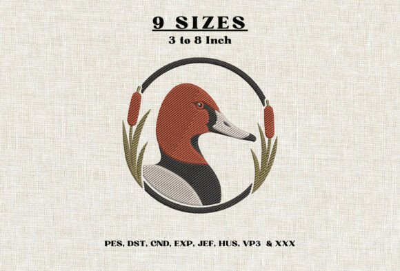 Canvasback Duck Head Embroidery Design