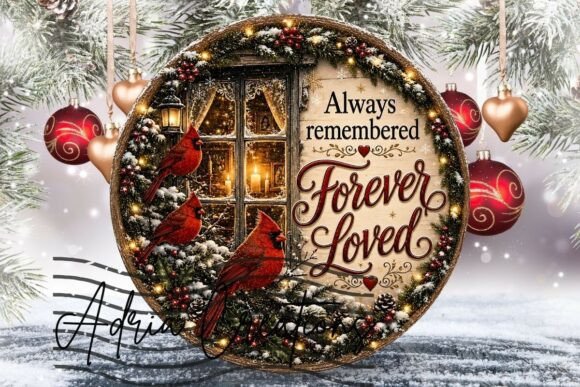 Cardinal Christmas Ornament, Round Sign