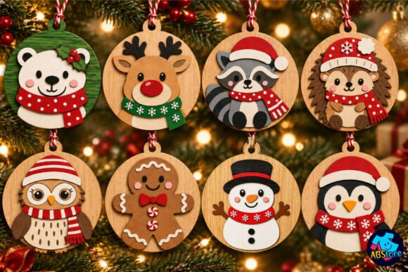 Christmas Animal Wooden Ornaments Bundle (Design 1) laser cut file