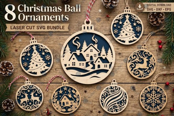 Christmas Ball Ornament Laser Cut Bundle laser cut file