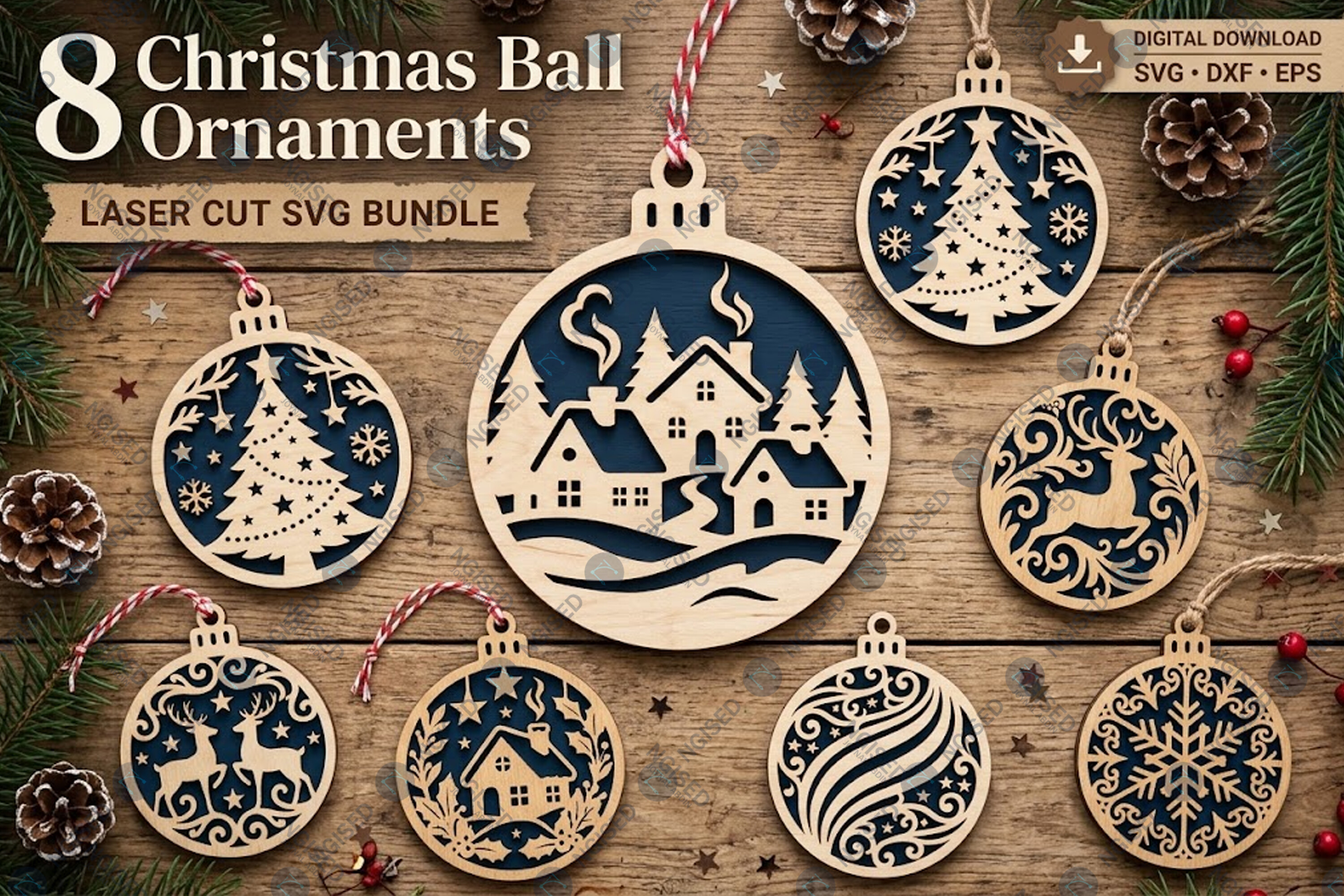 Laser cut Christmas ball ornament designs