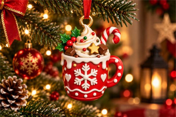 Christmas Cocoa Mug Ornament STL – 3D Printable Holiday Decor & Keychain - Image 1