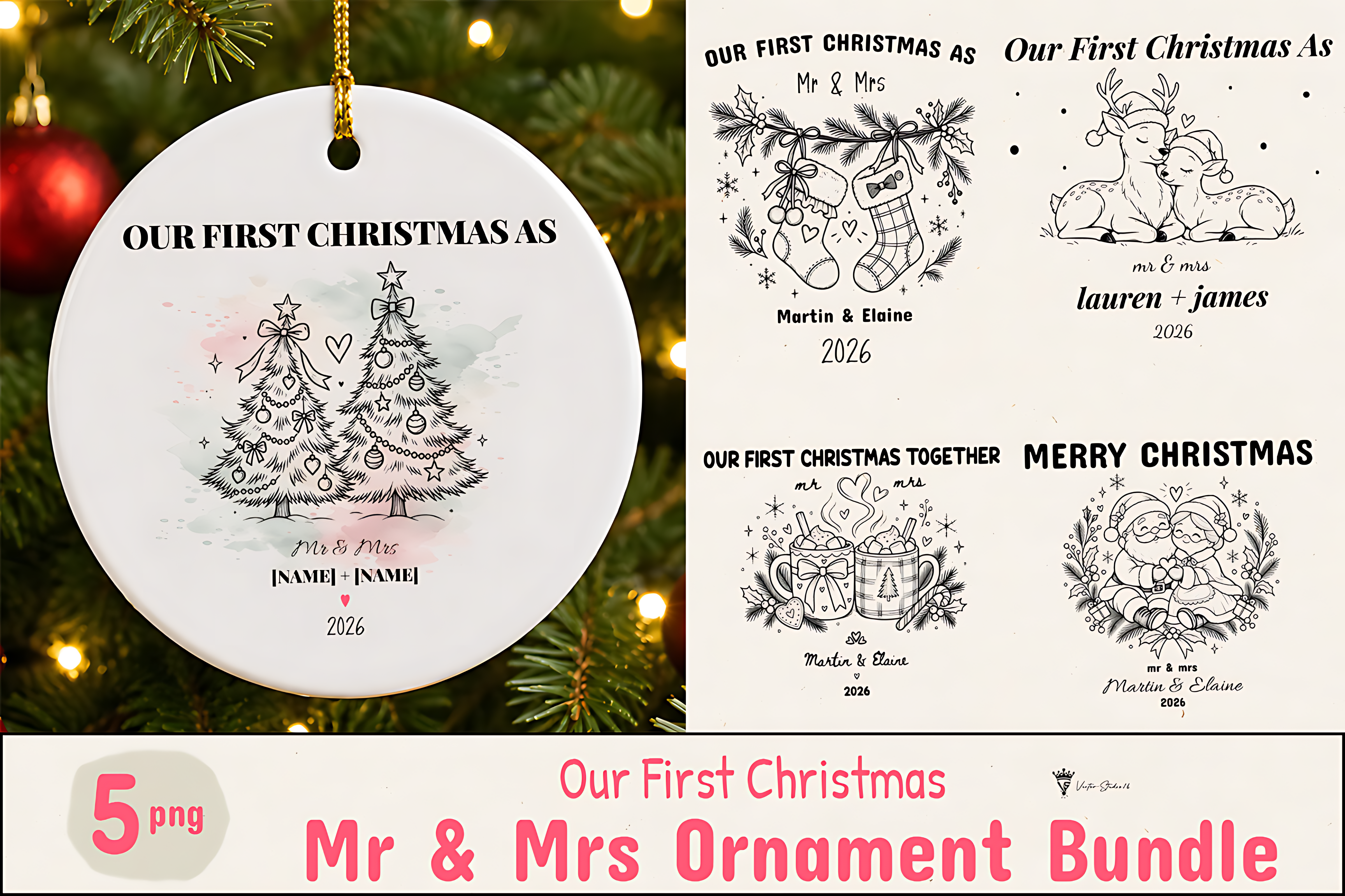 Christmas Mr & Mrs Ornament PNG Bundle