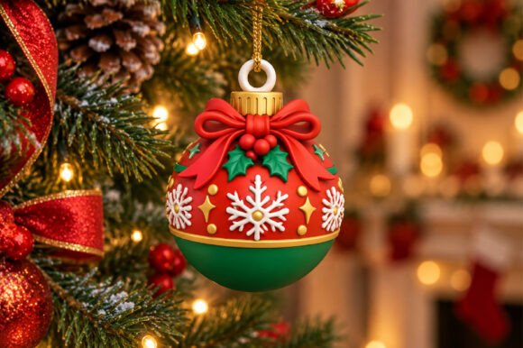 Christmas Ornament Keychain STL – Festive Bauble 3D Print File - Image 1