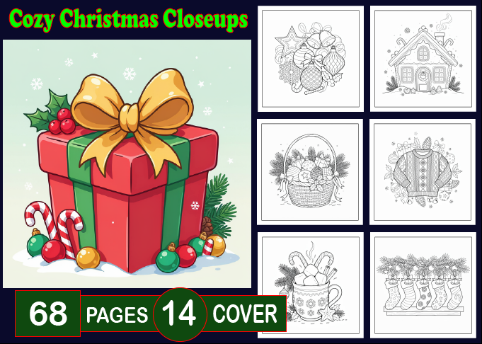 Cozy Christmas Closeups Coloring Book