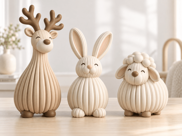 Cozy Trio of Ribbed Animal Figurines STL – 3 Cute 3D Printable Models - Image 1