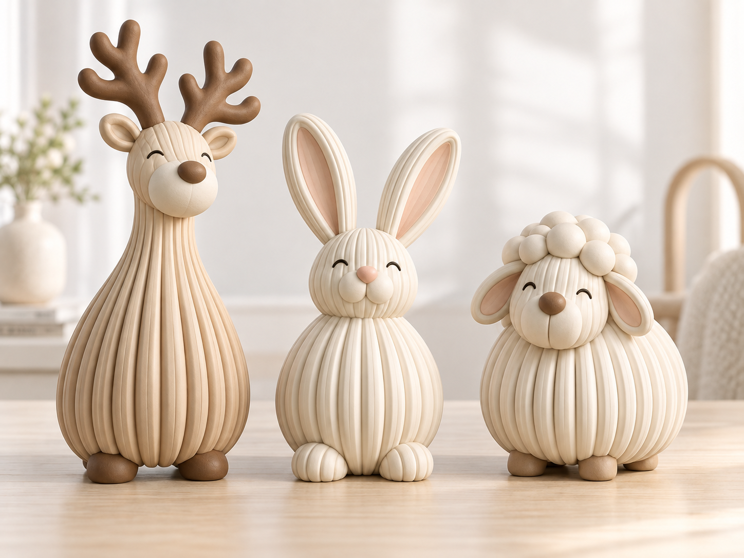 Cozy Trio of Ribbed Animal Figurines STL – 3 Cute 3D Printable Models - Image 4