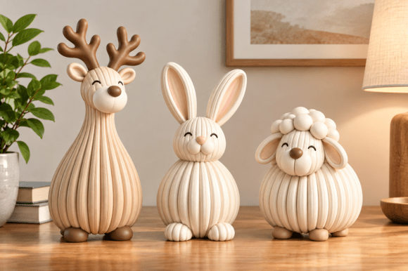 Cozy Trio of Ribbed Animal Figurines STL – 3 Cute 3D Printable Models - Image 2