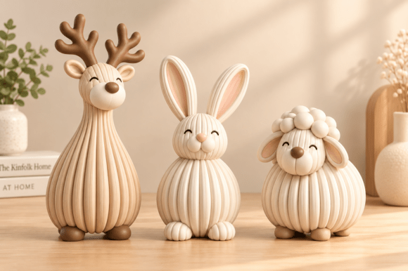 Cozy Trio of Ribbed Animal Figurines STL – 3 Cute 3D Printable Models - Image 3