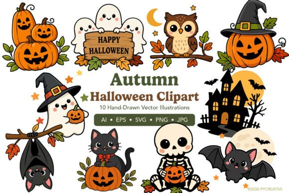 Cute Autumn Halloween Clipart SVG PNG