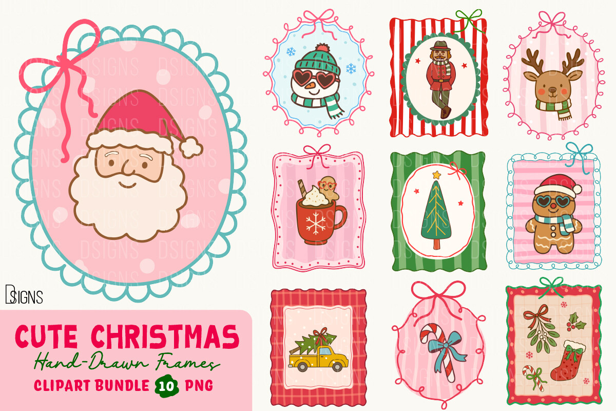 Cute Christmas Hand-Drawn Frames Bundle