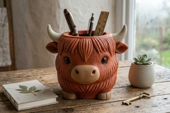 Cute Highland Cow Desk Organizer STL – 3D Printable Pen Holder & Farmhouse Decor - Image 2