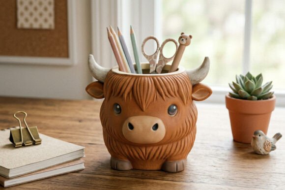 Cute Highland Cow Desk Organizer STL – 3D Printable Pen Holder & Farmhouse Decor - Image 3