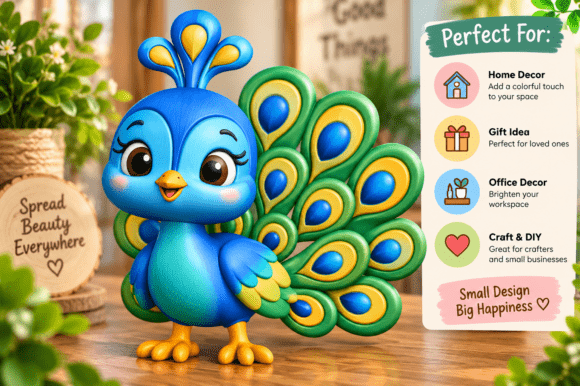Cute Peacock Figurine STL 3D Print – Detailed Fan Tail Model - Image 1