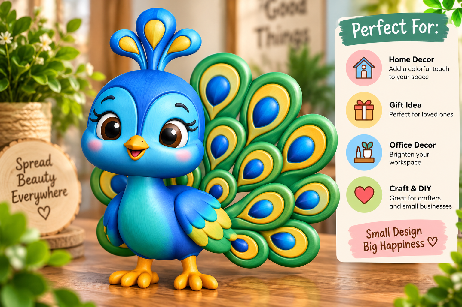 Cute Peacock Figurine STL 3D Print – Detailed Fan Tail Model - Image 4