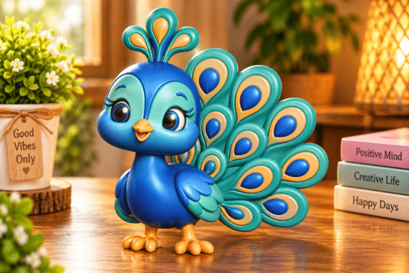 Cute Peacock Figurine STL 3D Print – Detailed Fan Tail Model - Image 2