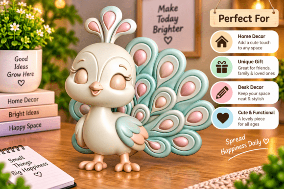 Cute Peacock Figurine STL 3D Print – Detailed Fan Tail Model - Image 3