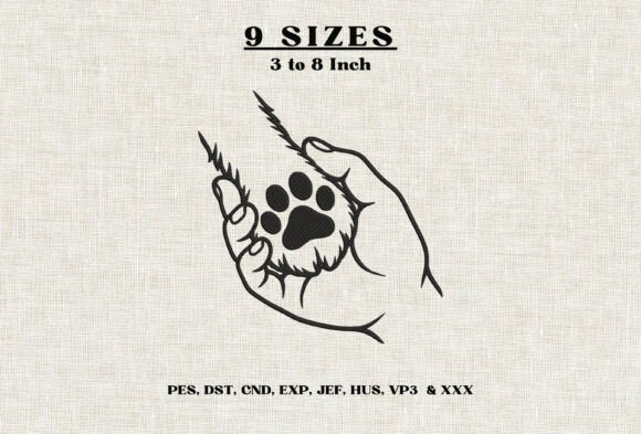Dog Paw in Human Hands Embroidery Design