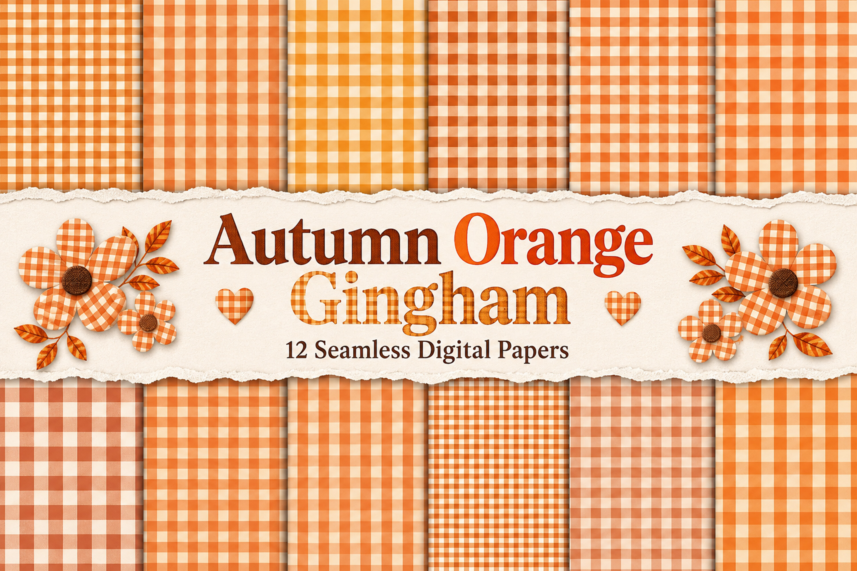 Fall Orange Gingham Plaid Digital Paper
