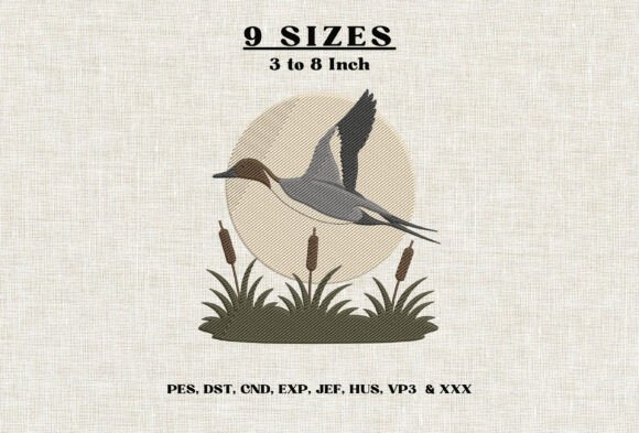Flying Pintail Duck Embroidery Design