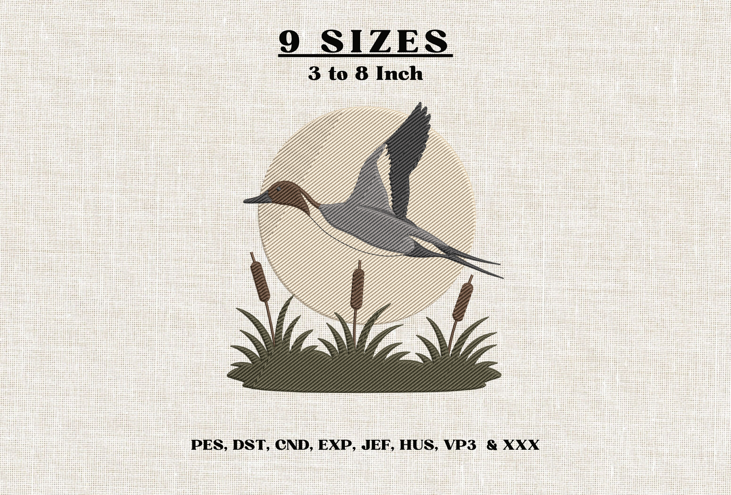 Flying Pintail Duck Embroidery Design