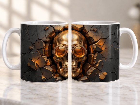 Golden Skull Steampunk Gothic Darker Mug Graphics