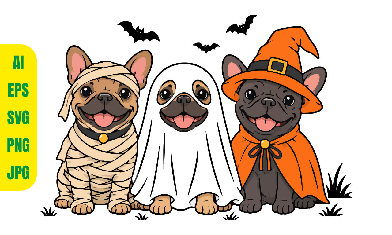 Halloween French Bulldogs in Costumes Graphic by nayemuddin038 ...