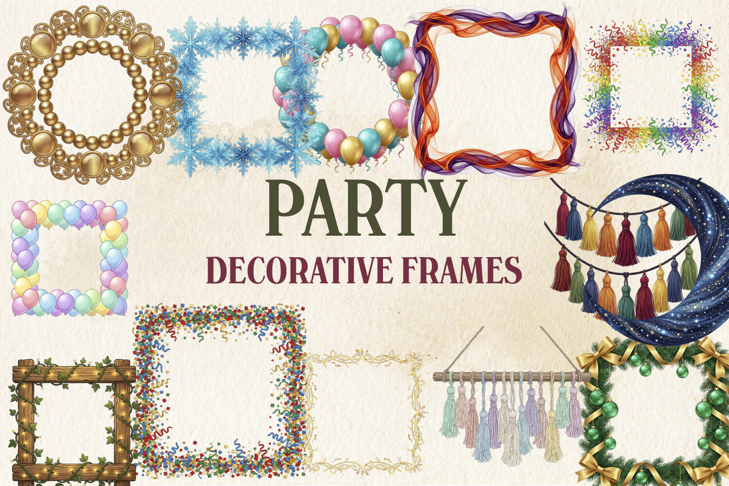 Party Decorative Frames Clipart Bundle