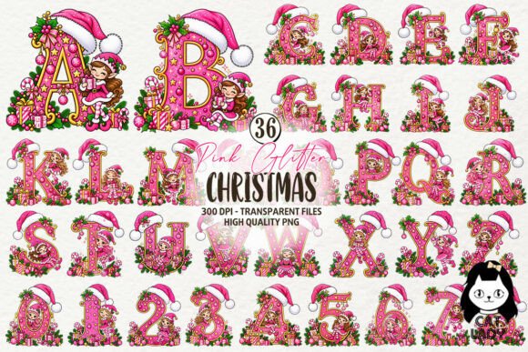 Pink Glitter Christmas Alphabet Clipart