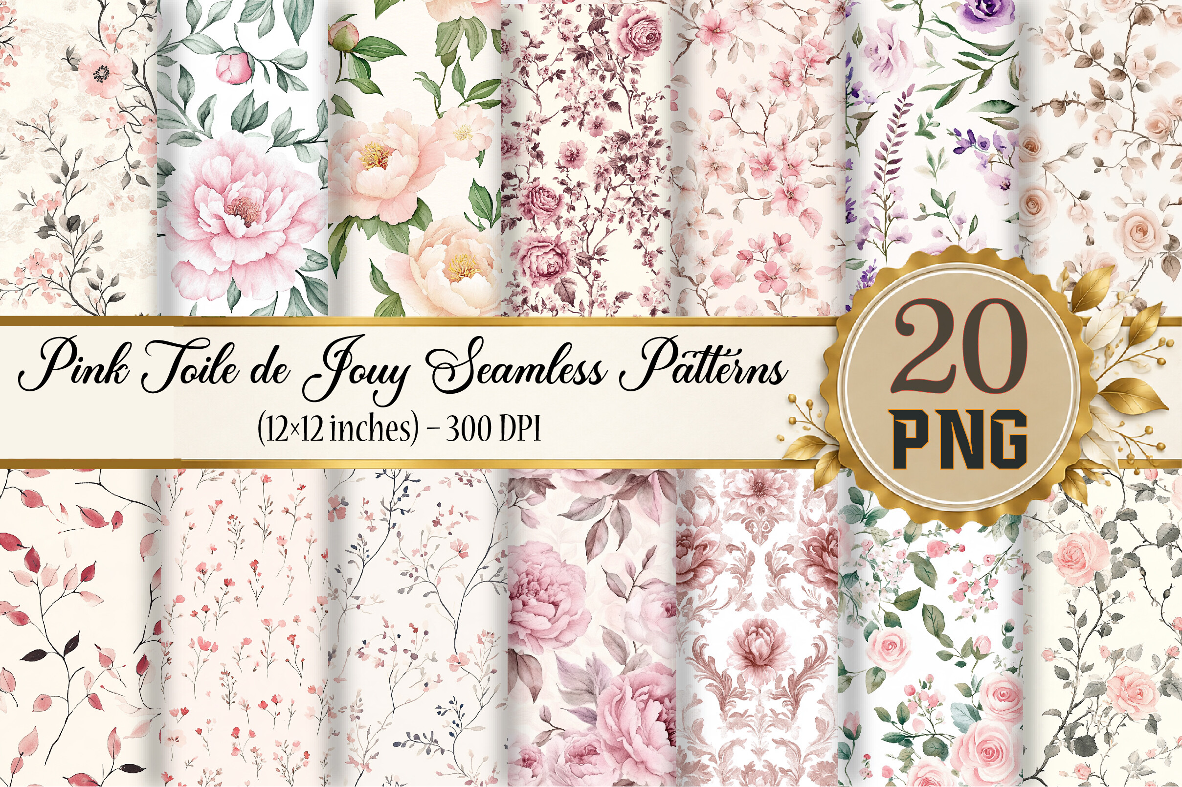 Pink Toile De Jouy Seamless Patterns
