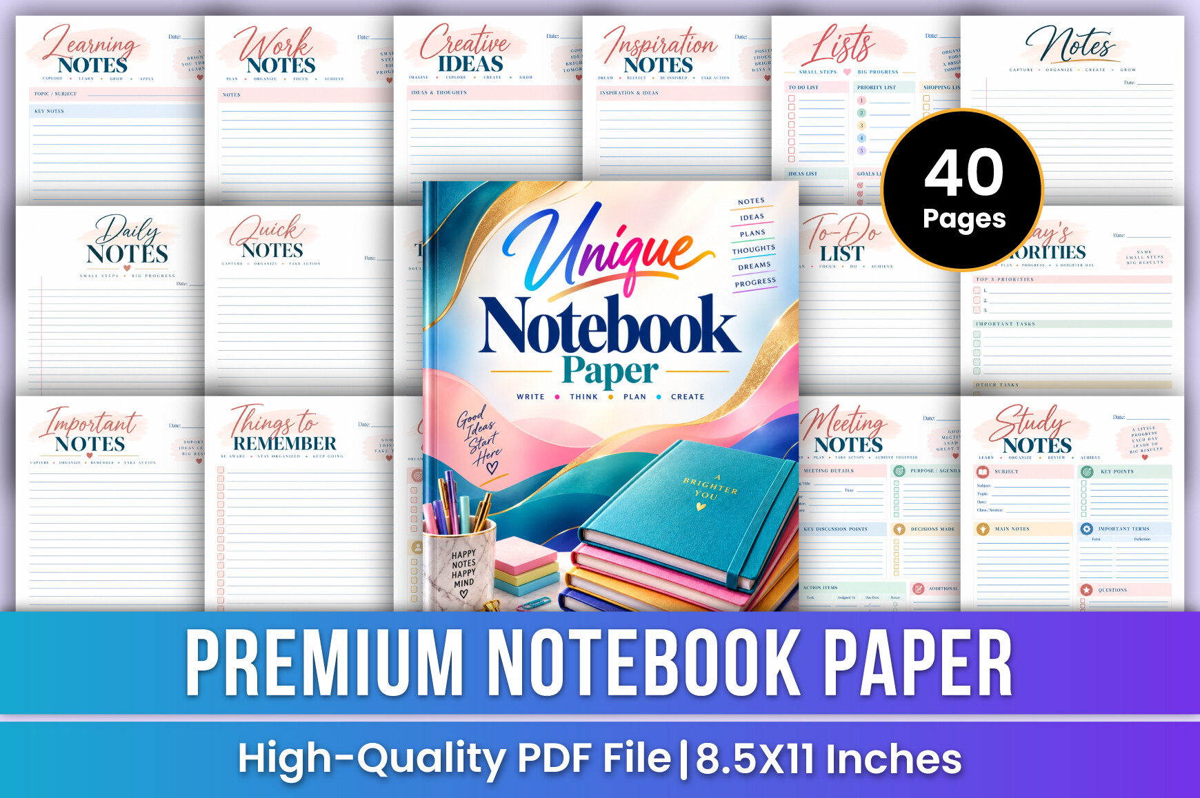 Premium Notebook Paper | Notes, Ideas