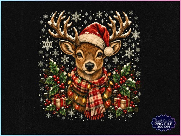 Retro Christmas Reindeer PNG