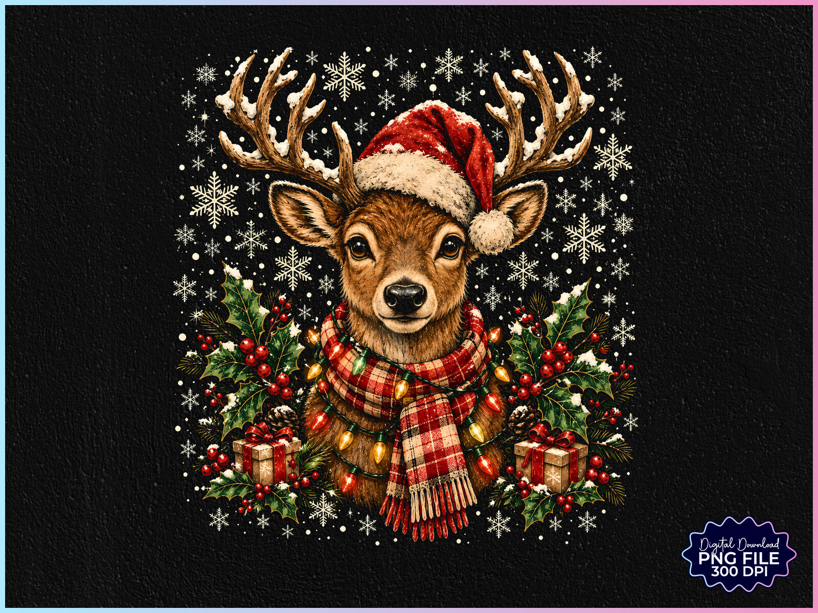 Retro Christmas Reindeer PNG