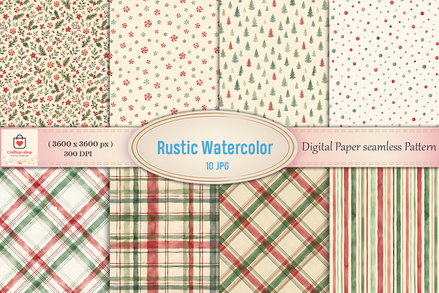 Rustic Watercolor Christmas Patterns