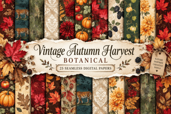 Vintage Autumn Harvest Botanical Papers