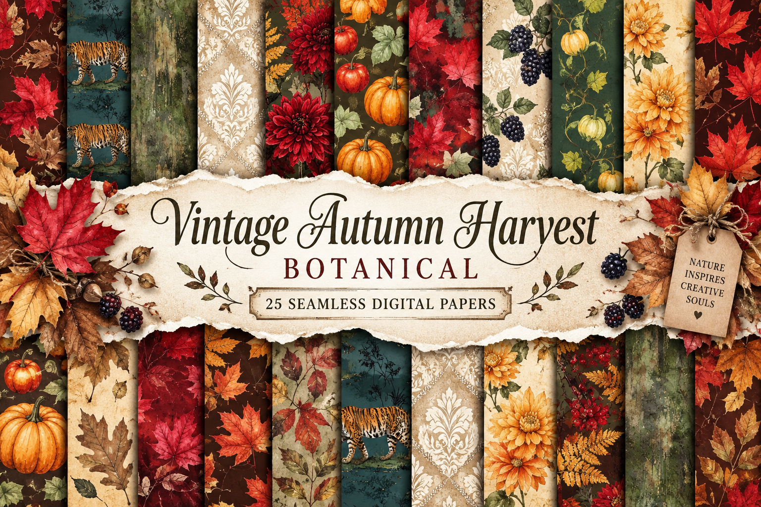 Vintage Autumn Harvest Botanical Papers