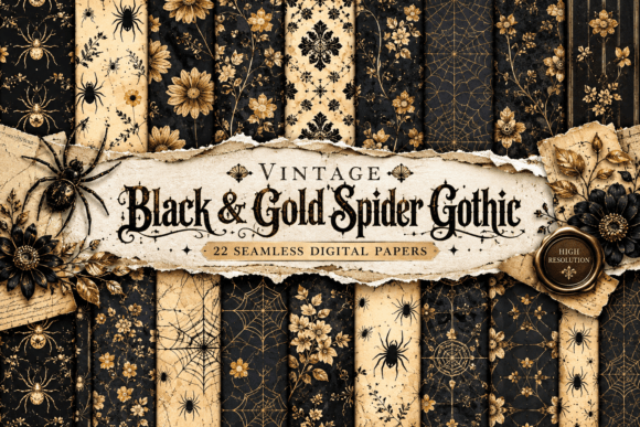 Vintage Black & Gold Spider Gothic Paper