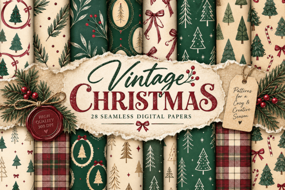 Vintage Christmas Digital Seamless Paper