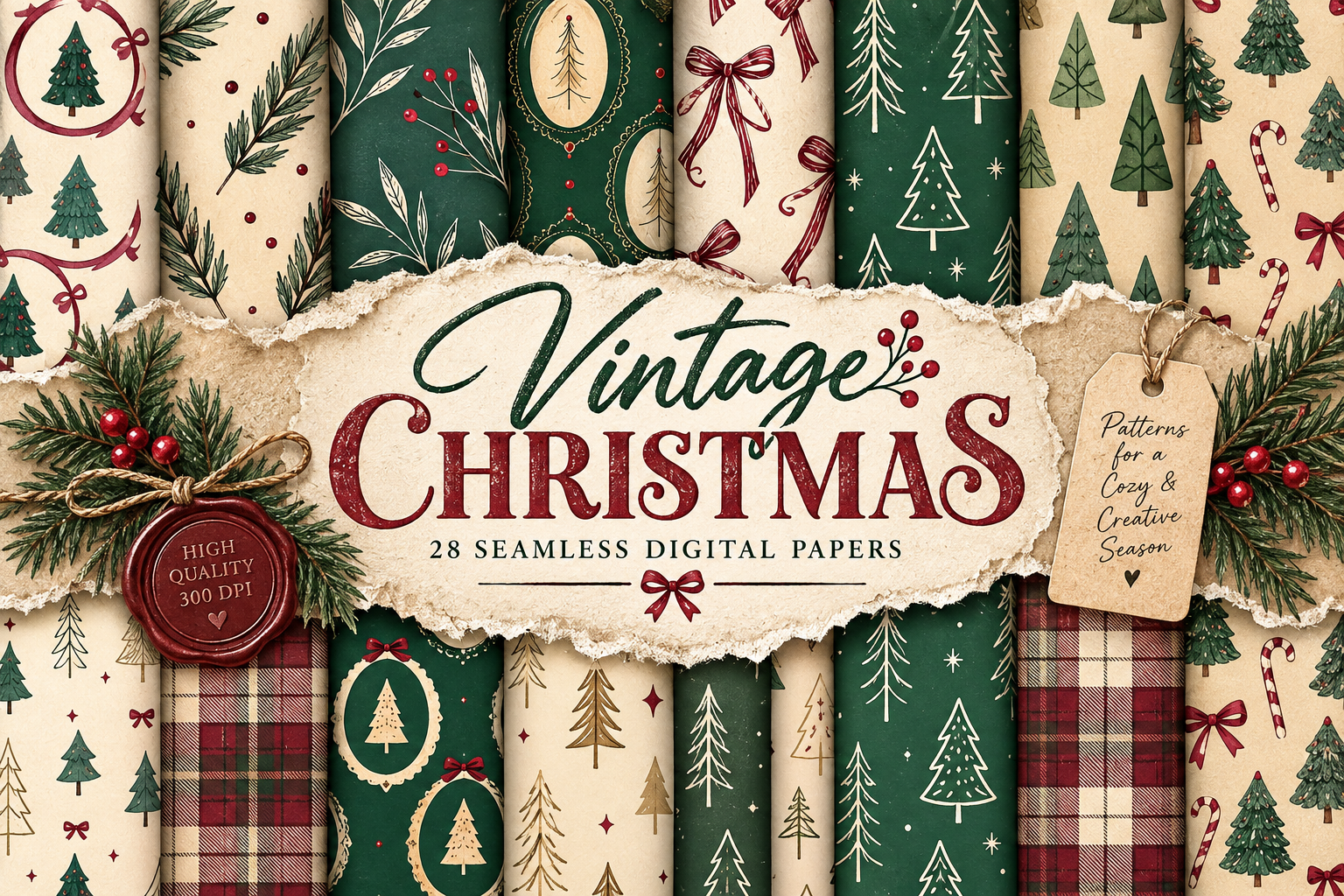 Vintage Christmas Digital Seamless Paper