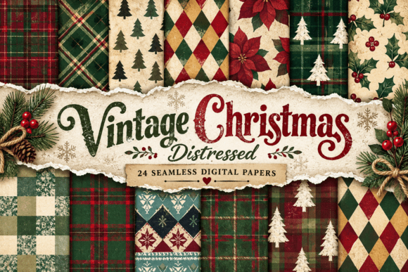Vintage Christmas Distressed Pattern