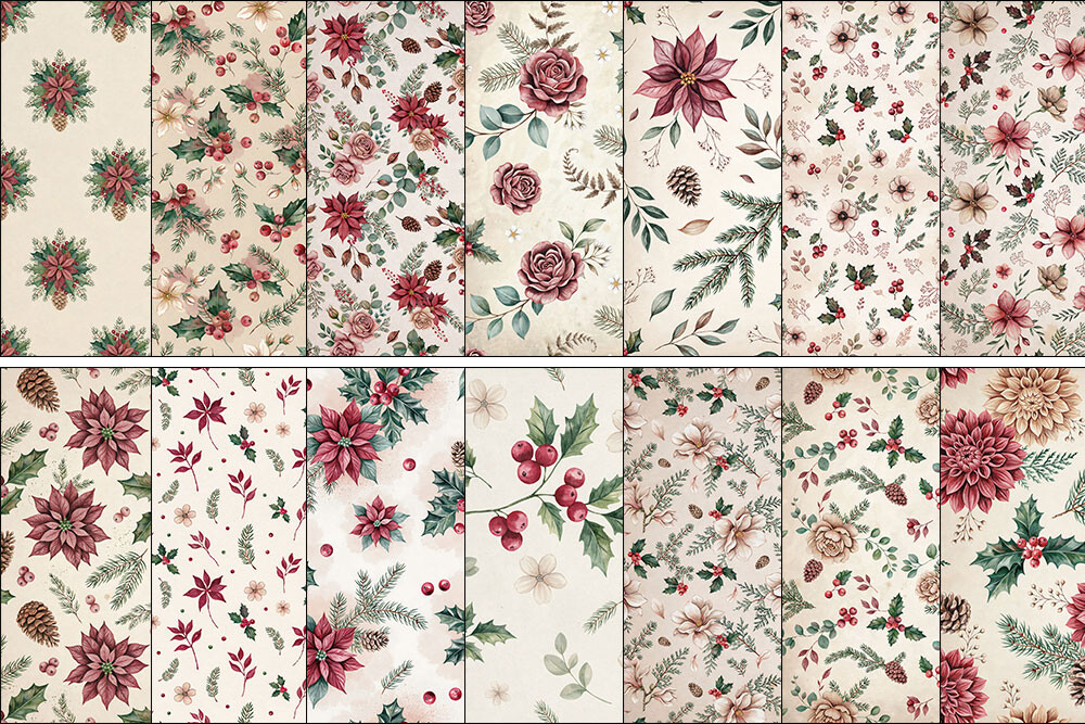 Vintage Christmas Floral Digital Paper